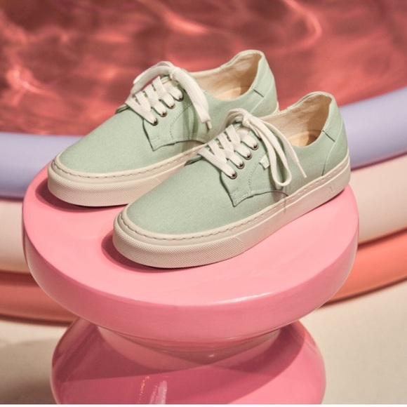 Alexandra in Water Green Canvas Low Top Moustache